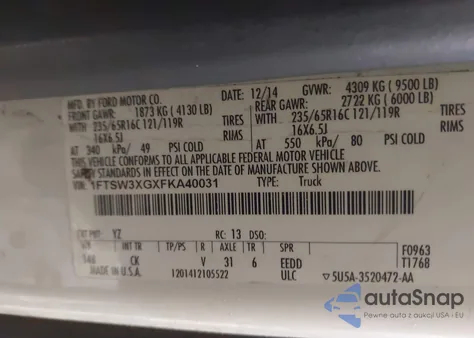 2015 Ford Transit-350 from USA, damaged, VIN 1FTSW3XGXFKA40031